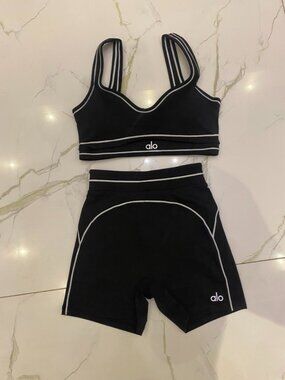 ALO Black Tank Top & Stretch Shorts (Size S)